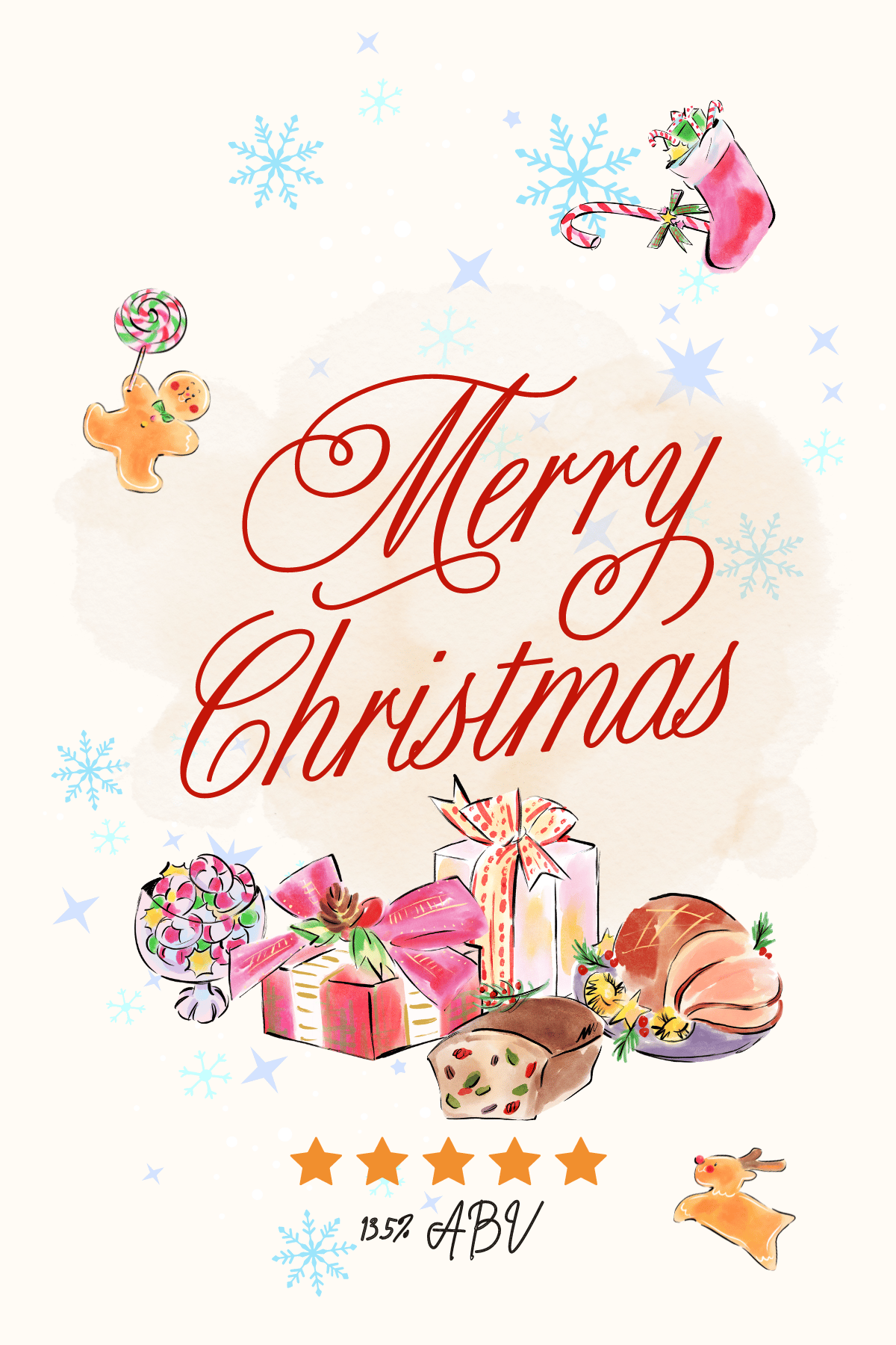 Customizable Cheerful Watercolor Christmas Feast Sticker Label 4"x6" | Digital Canva Template. Design