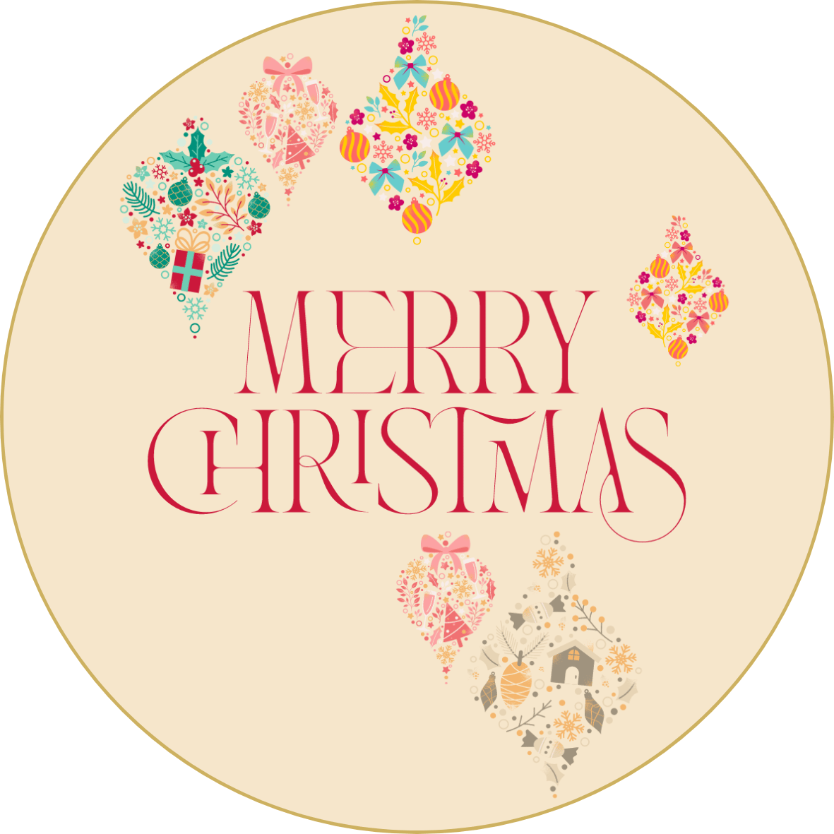 Customizable Colorful Christmas Motifs Decor Circle Sticker | Digital Canva Template. Design