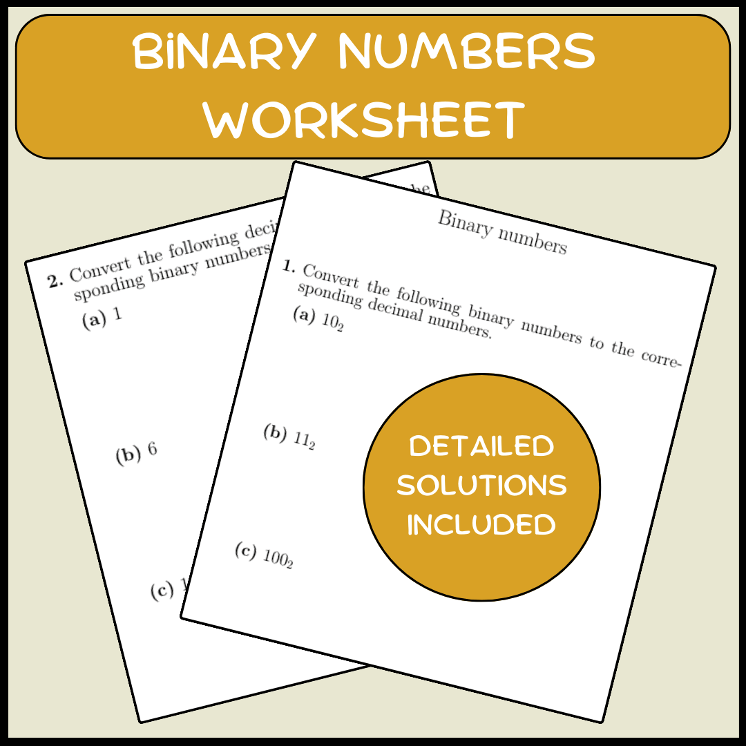 Binary numbers worksheet (with solutions)