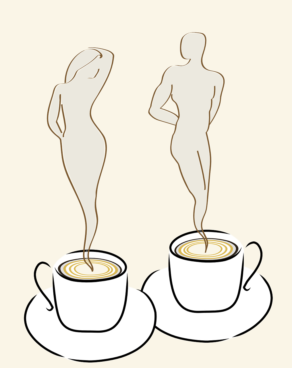 Dibujo de dos tazas de café humeantes