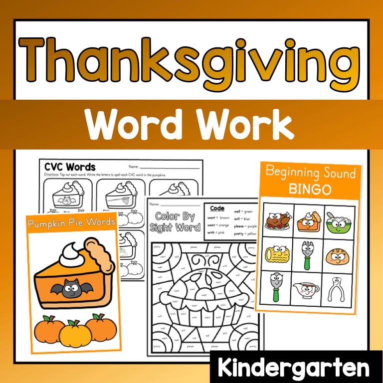 Thanksgiving Phonics Word Work Centers & Printables for Kindergarten