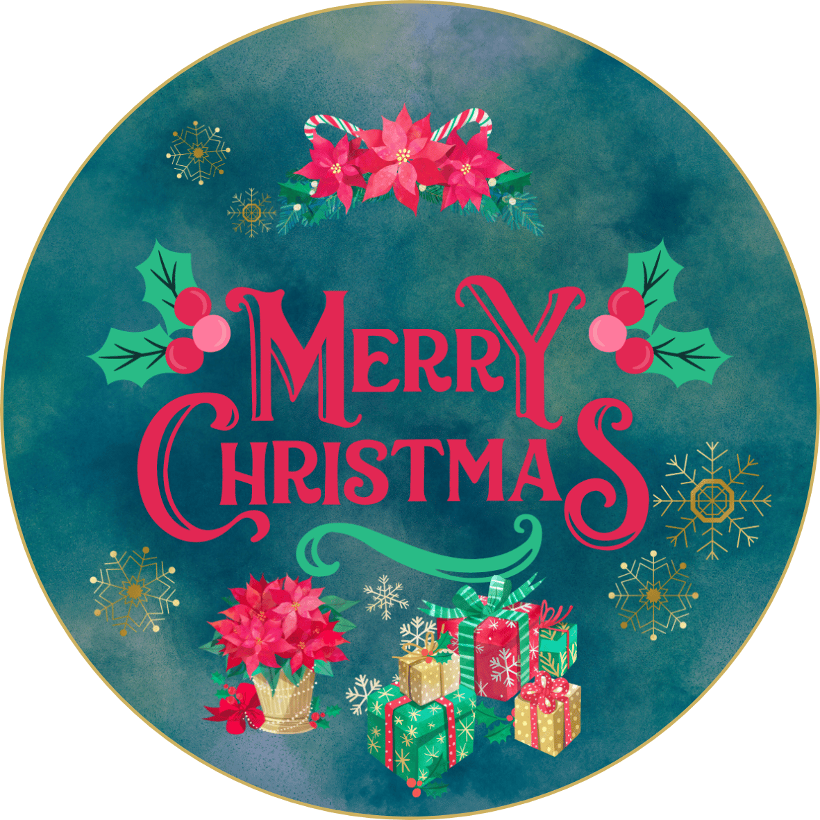 Customizable Festive Poinsettia Christmas Gifts Circle Sticker | Digital Canva Template. Design