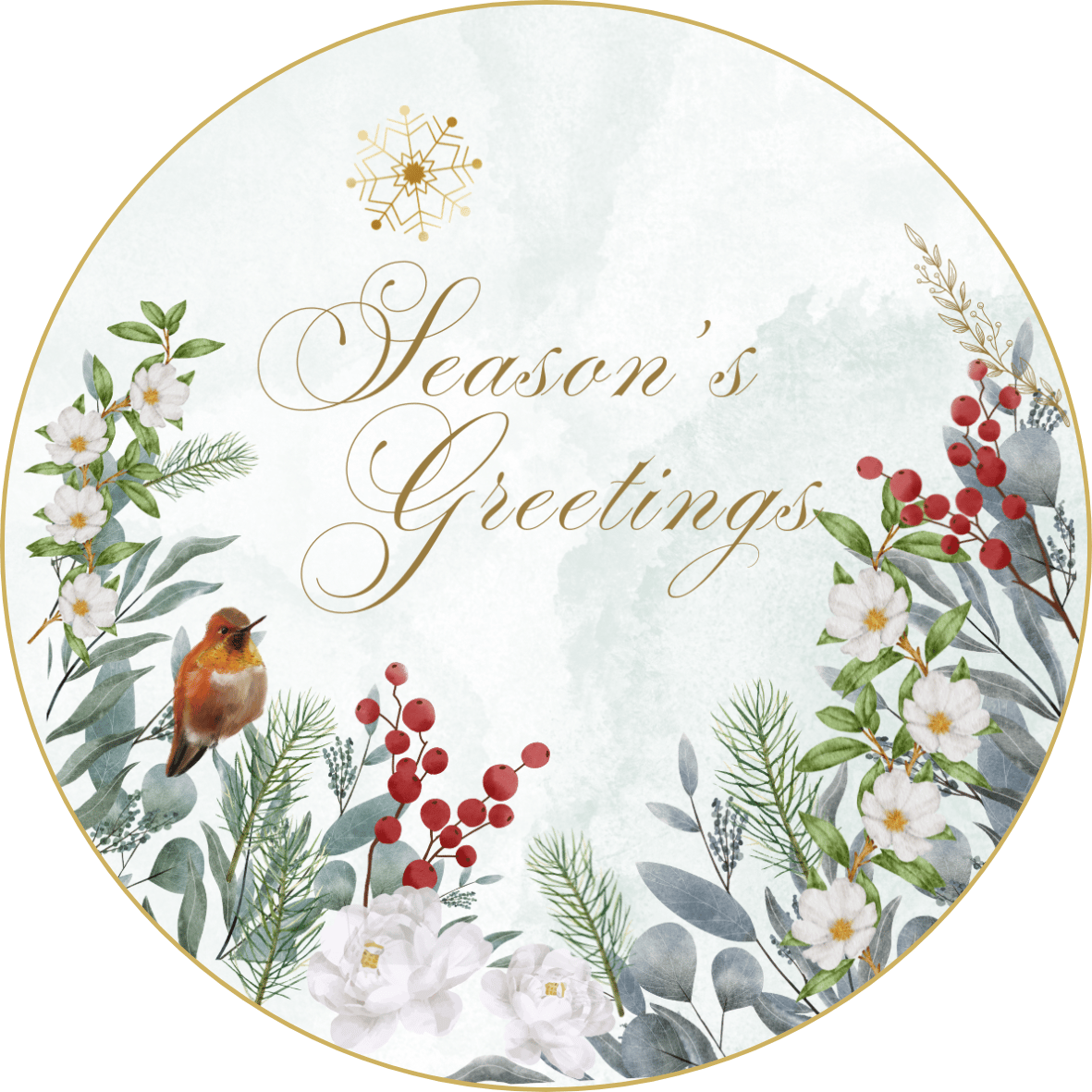 Customizable Elegant Winter Botanicals Circle Sticker | Digital Canva Template. Design