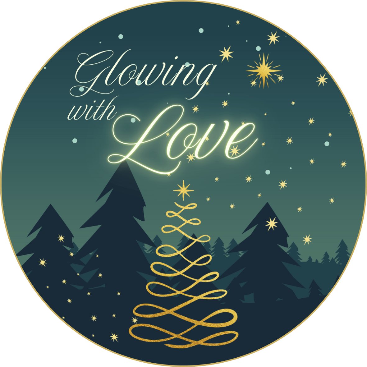 Customizable Golden Christmas Glow Circle Sticker | Digital Canva Template. Design