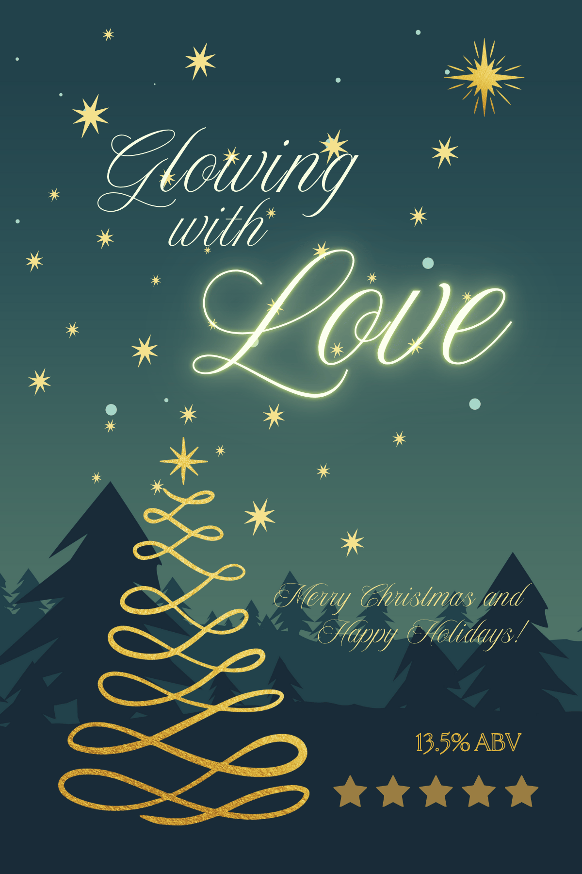 Customizable Golden Christmas Glow Sticker Label 4"x6" | Digital Canva Template. Design