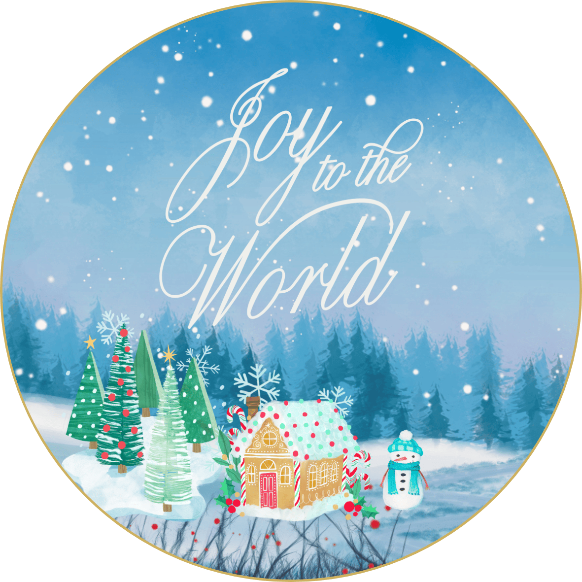 Customizable Adorable Winter Wonderland Circle Sticker | Digital Canva Template. Design