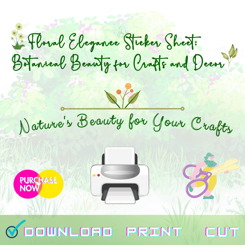 floral sticker sheet, digital download, planner stickers, printable stickers.