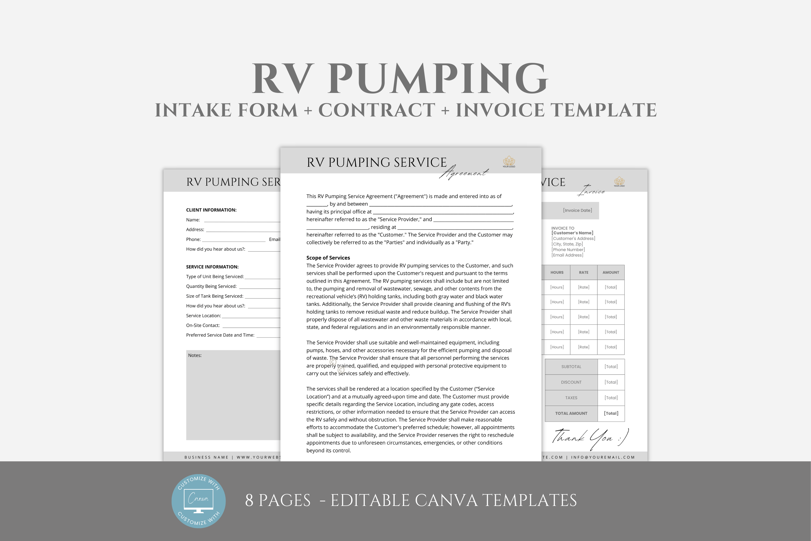 Editable RV Pumping Service Agreement Template, RV Waste Services ...