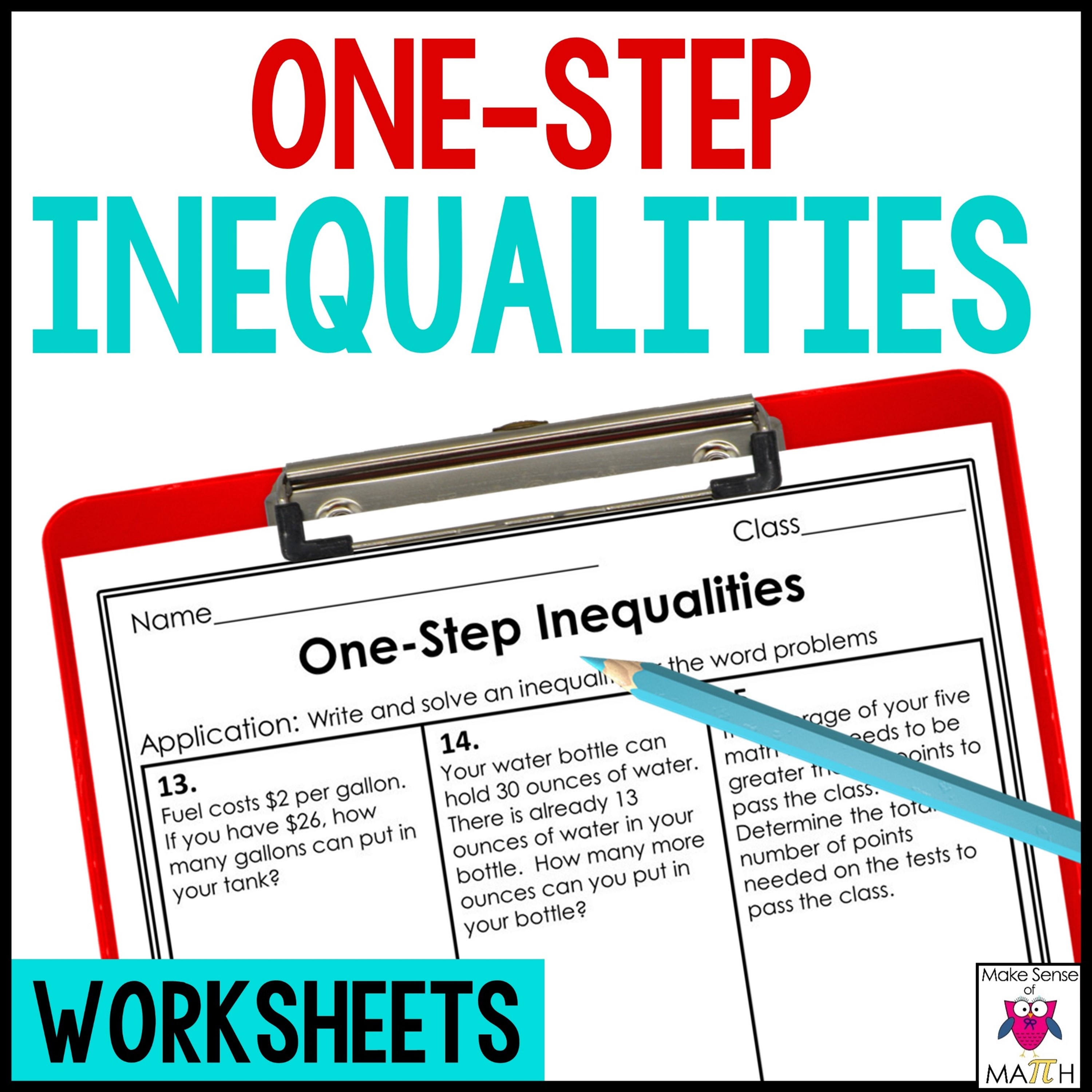 Solving One Step Inequalities Worksheets