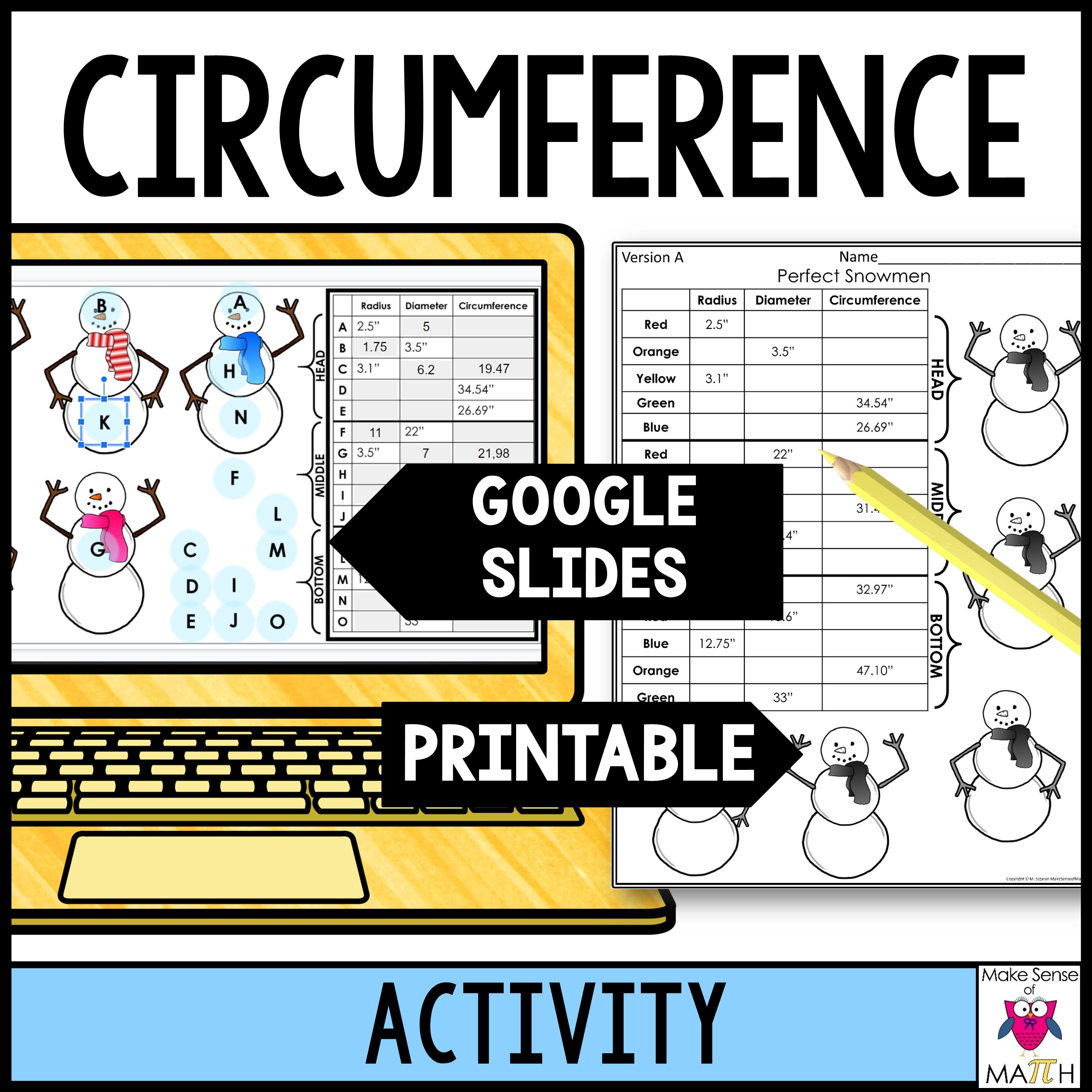 Winter Math Activity Circumference Google Classroom Digital and Printable