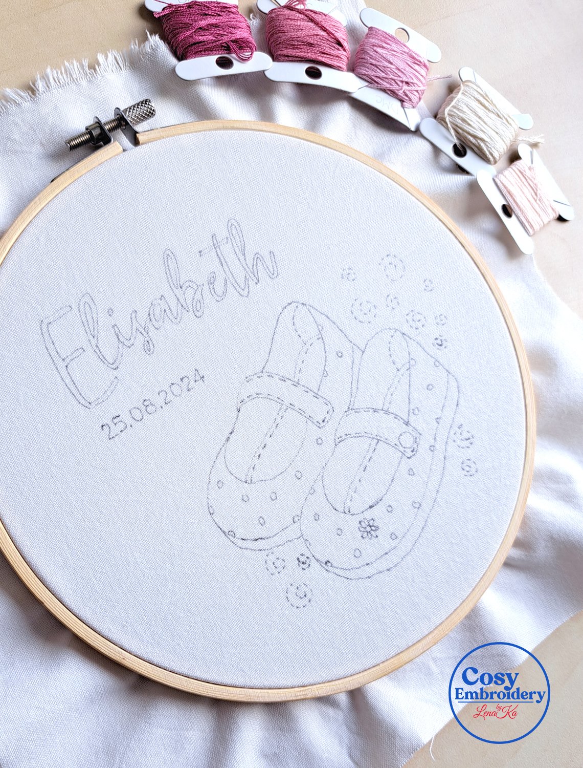 Personalized Baby Name Embroidery Pattern PDF Custom Pink Floral Girl ...