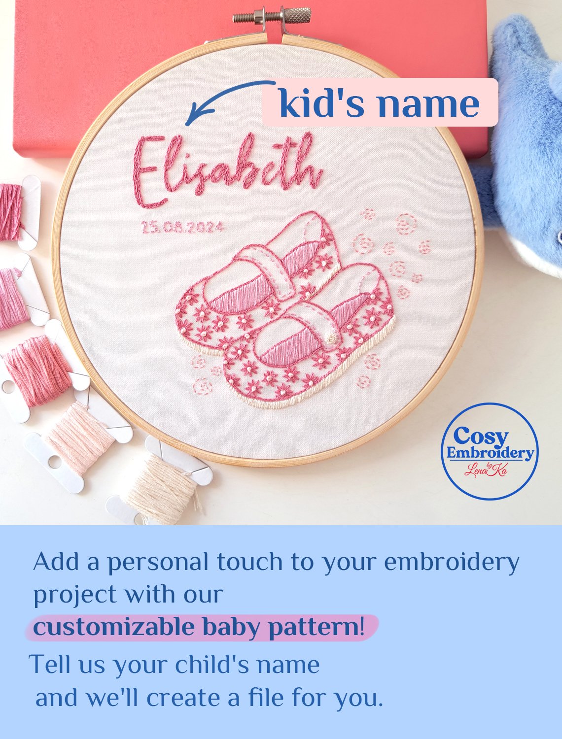Personalized Baby Name Embroidery Pattern PDF Custom Pink Floral Girl ...