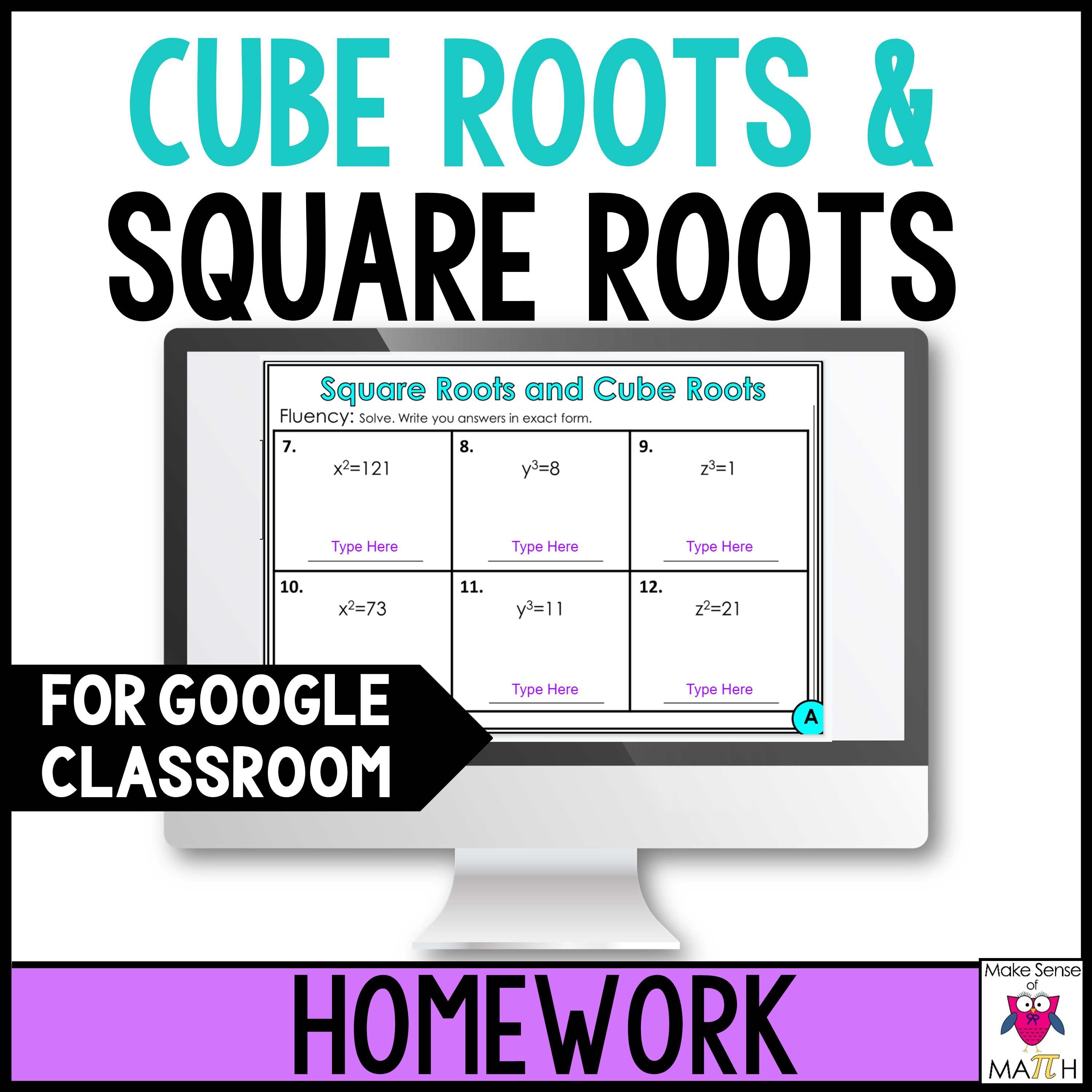 Mathematic Root Map Square Roots and Cube Roots Digital Worksheets | Google Classroom Math ...
