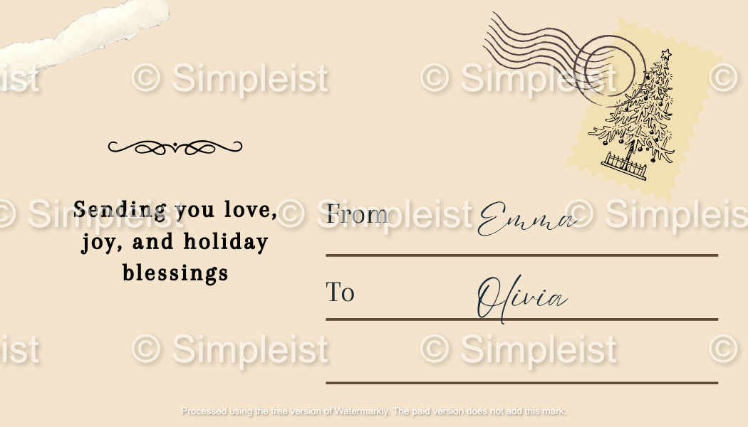 Customizable Vintage Santa Postcard Gift/Favor Tag| Digital Canva Template. Back design