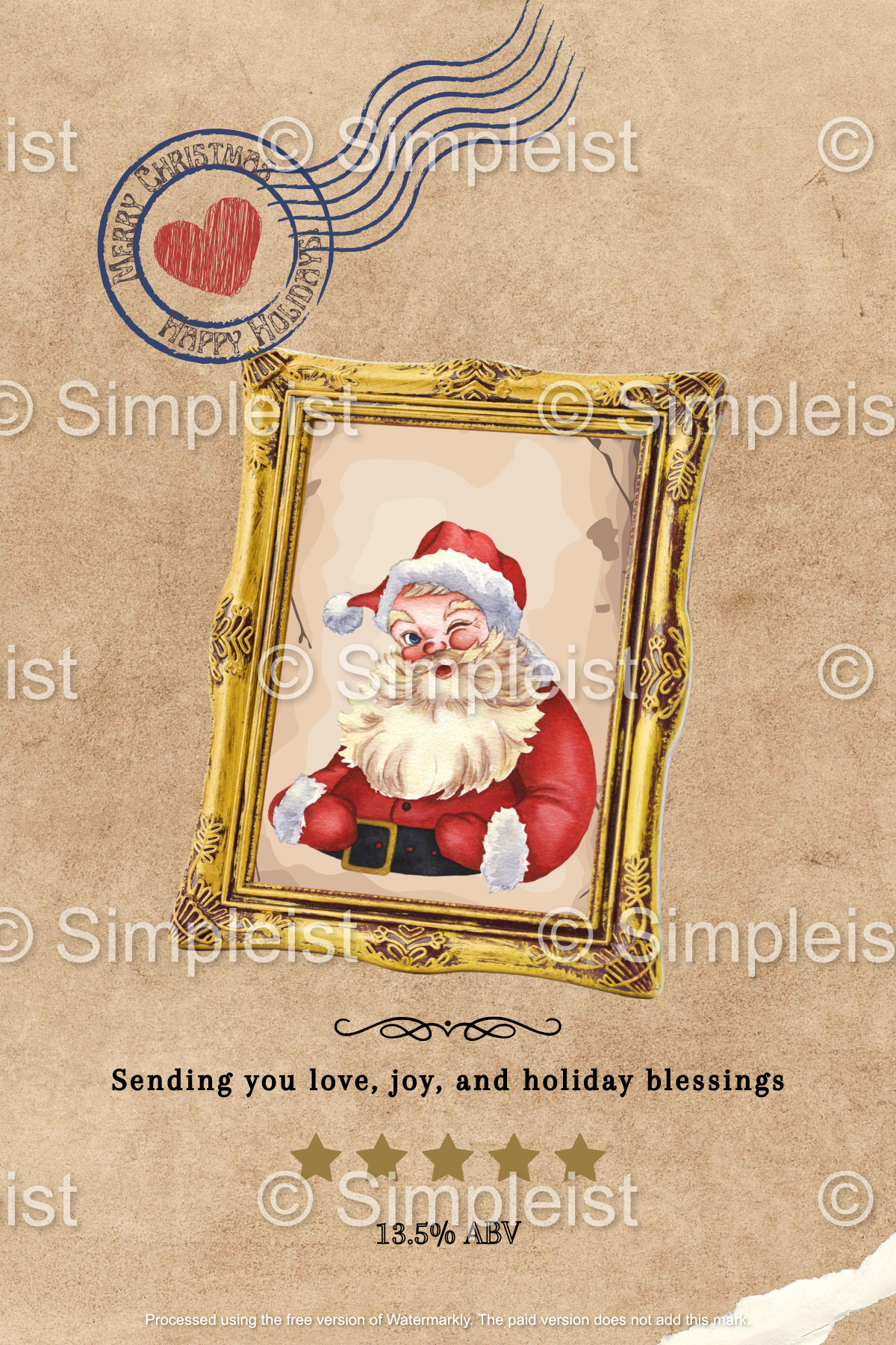 Customizable Vintage Santa Postcard Sticker Label 4"x6" | Digital Canva Template. Design