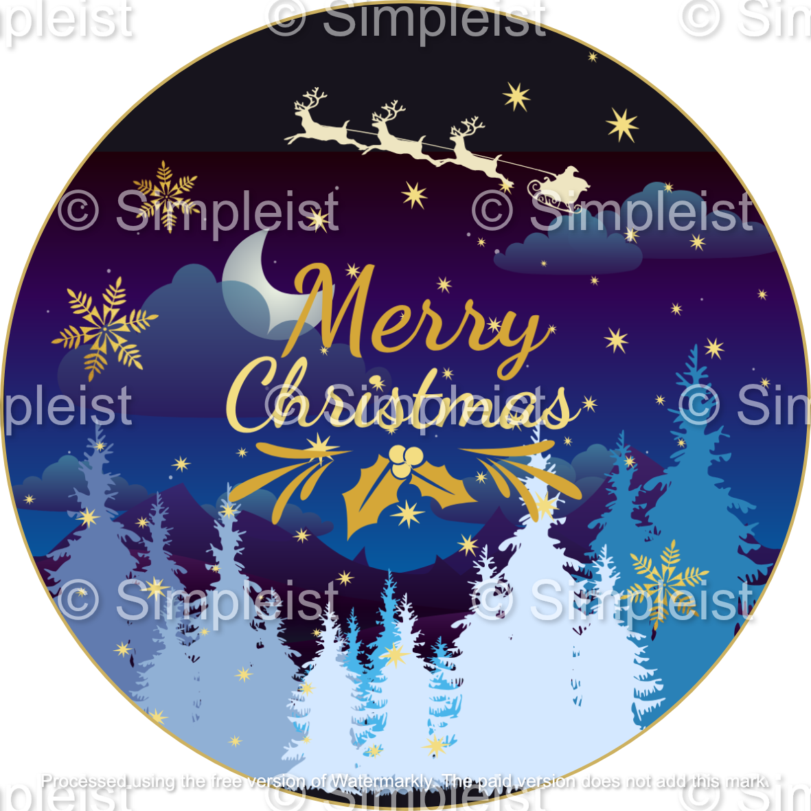 Customizable Starry Night Santa Sleigh Circle Sticker | Digital Canva Template. Design