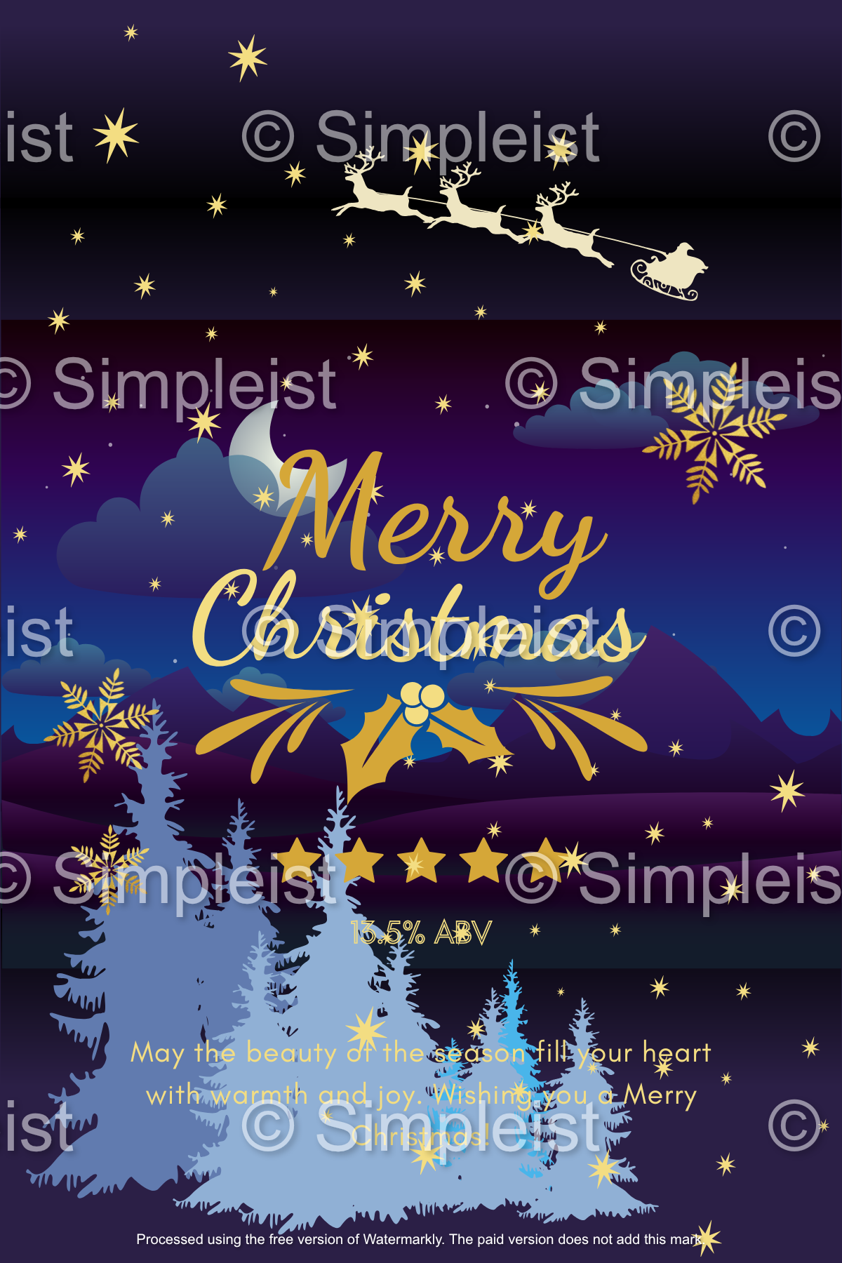 Customizable Starry Night Santa Sleigh Sticker Label 4"x6" | Digital Canva Template. Design