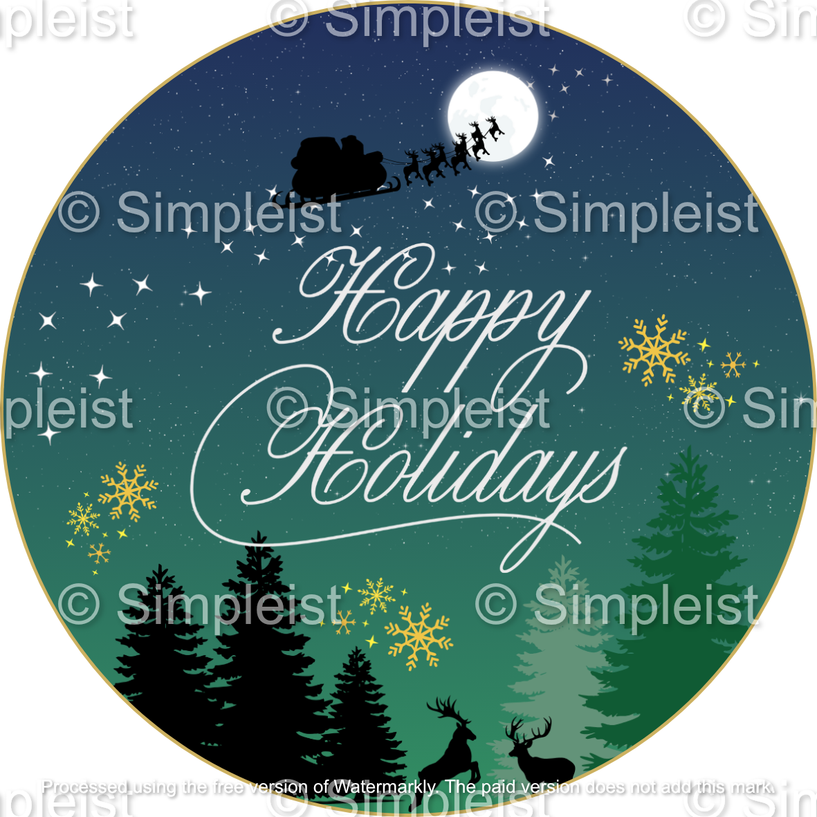 Customizable Aurora Night Santa Sleigh Circle Sticker | Digital Canva Template. Design