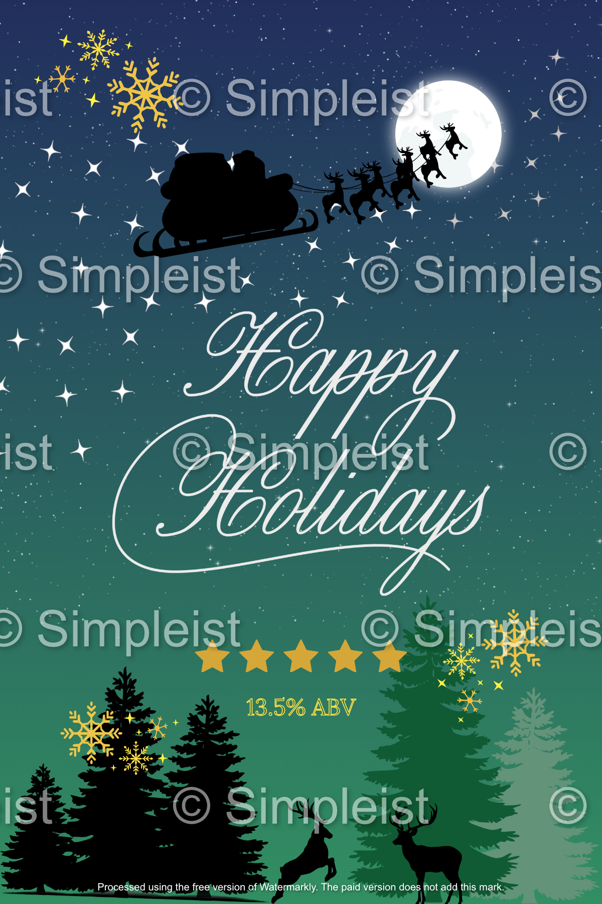 Customizable Aurora Night Santa Sleigh Sticker Label 4"x6" | Digital Canva Template. Design
