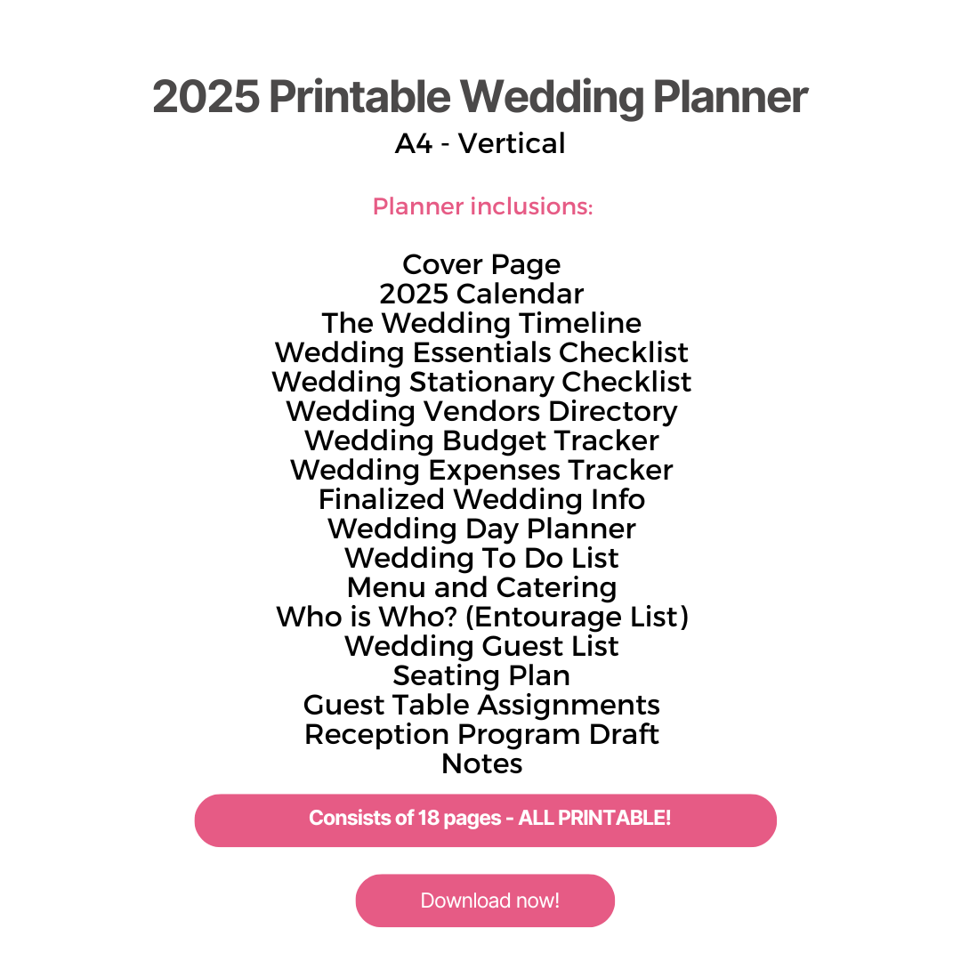 2025 Printable Classic Wedding Planner - 18 Pages - Payhip