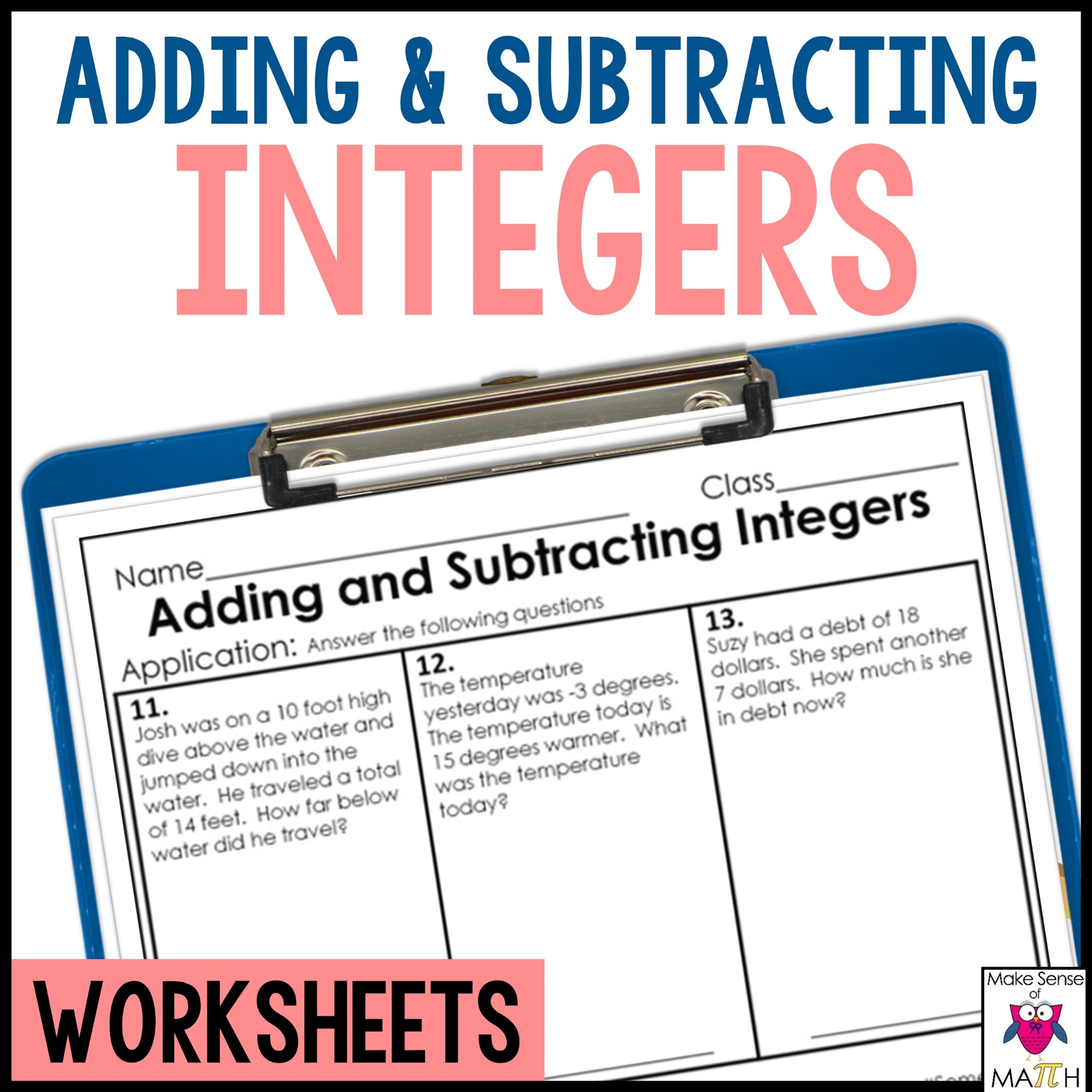 Adding and Subtracting Integers Worksheets