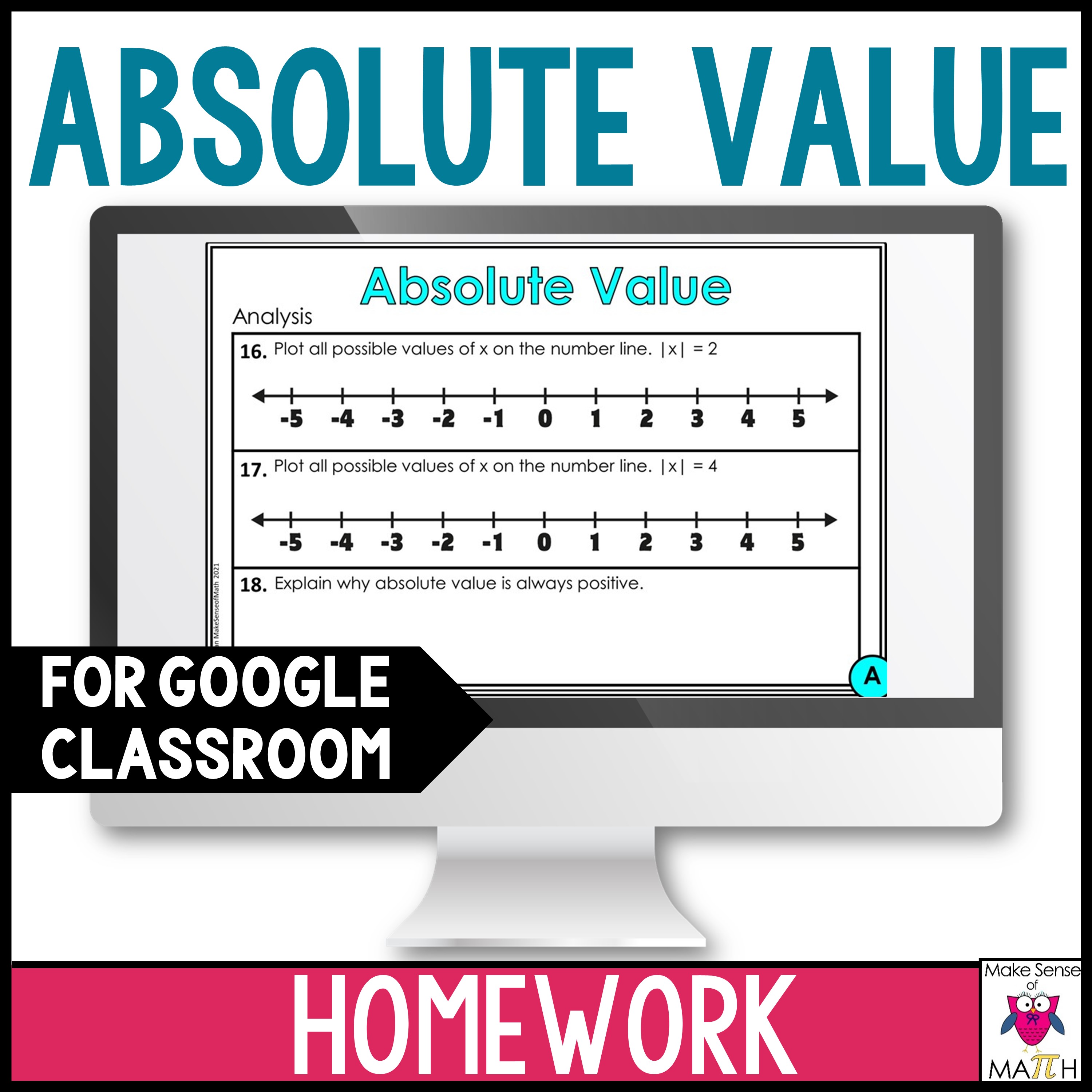 Absolute Value Digital Worksheets | Google Classroom Math Homework