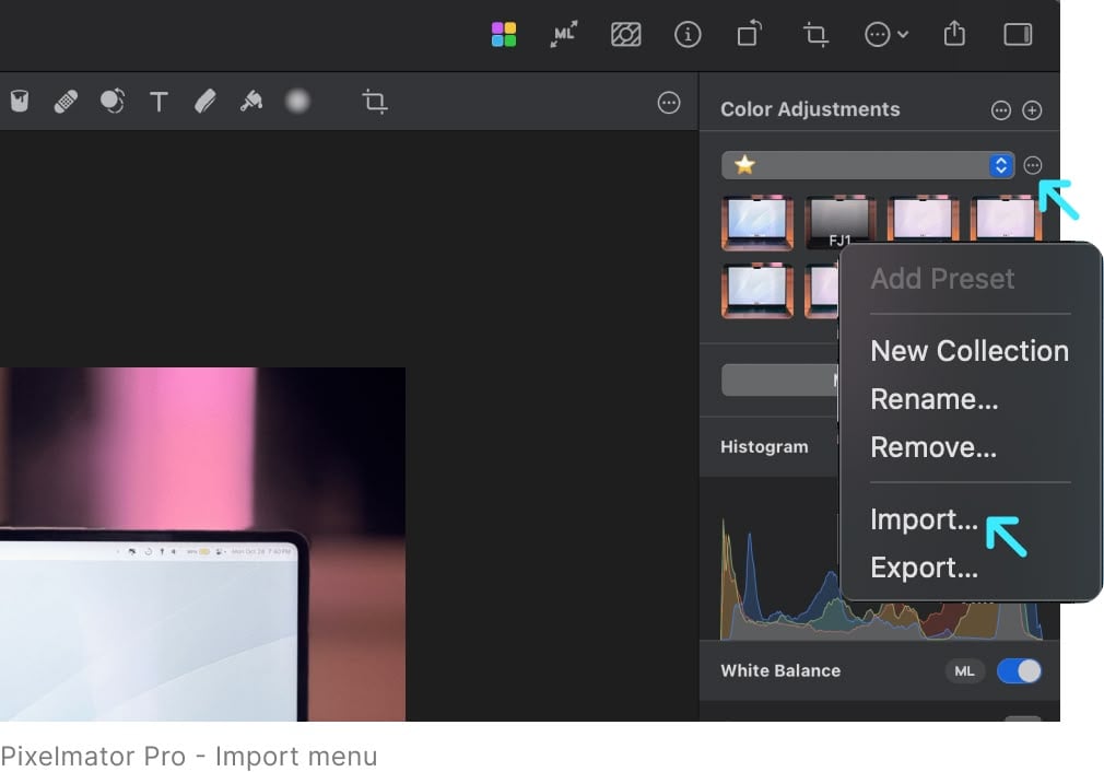 Pixelmator Pro Import Menu - Preset Pack - Color Adjustments