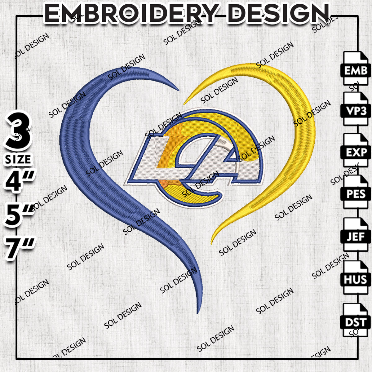 Los Angeles Rams Heart Embroidery Designs, NFL Rams, NFL Embroidery ...