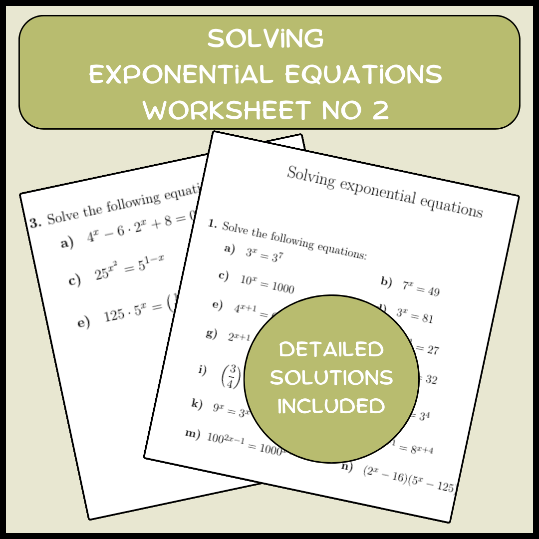 Worksheet Solving Exponential Equations Solving Exponential Equations