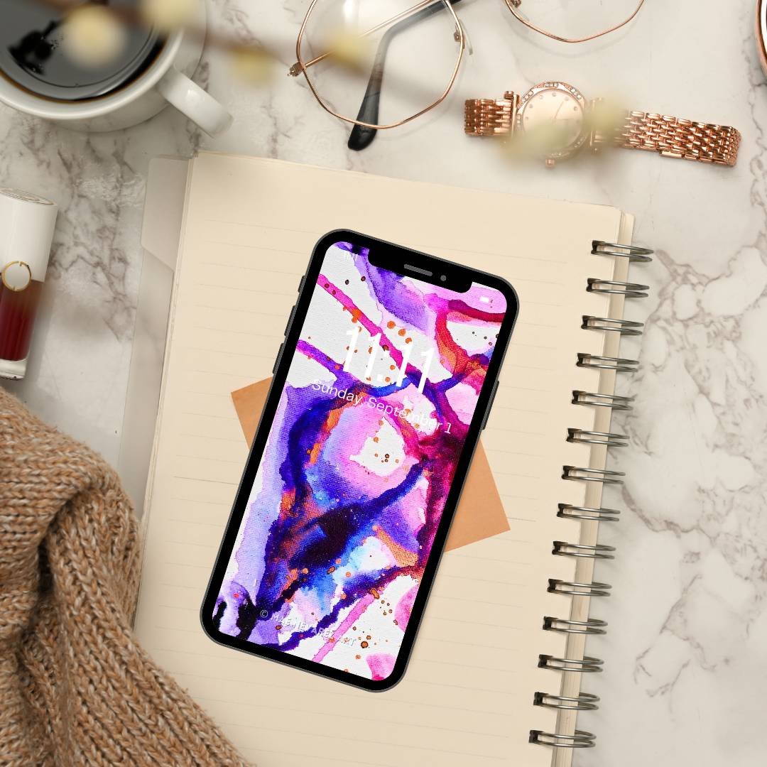 Digital wallpaper of abstract art 'Nebula III,' blending intense blue, cobalt, and bronze metallic shades with deep, complex textures.