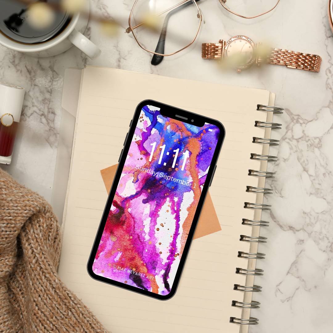 Digital wallpaper of abstract art 'Nebula III,' blending intense blue, cobalt, and bronze metallic shades with deep, complex textures.