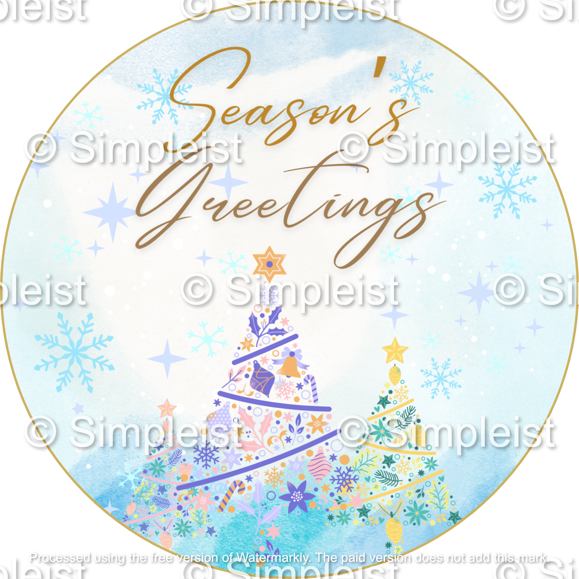 Customizable Pastel Christmas Trees Watercolor Circle Sticker | Digital Canva Template. Design