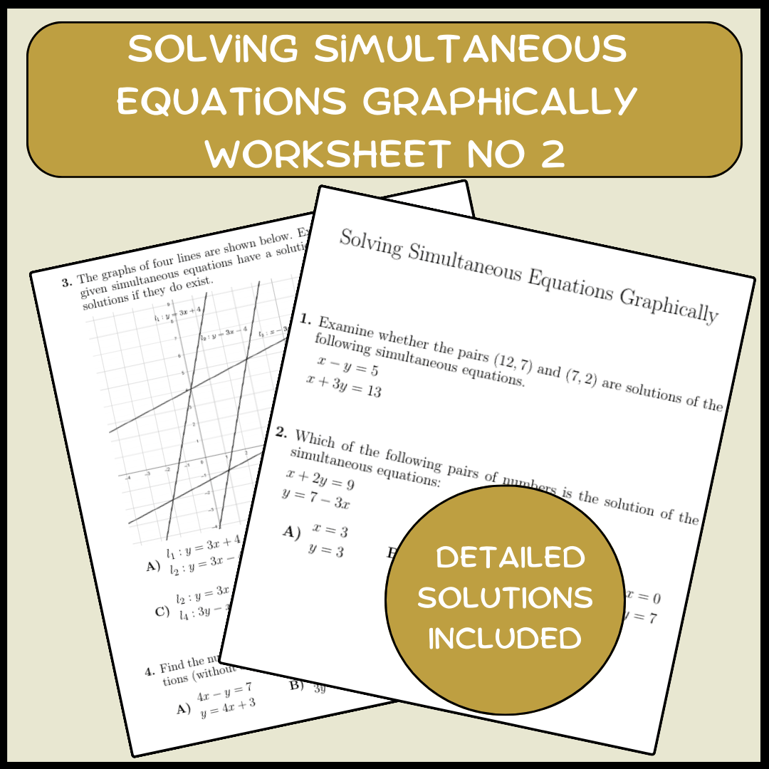Solving Simultaneous Equations Graphically Worksheet No 2 (with solutions)