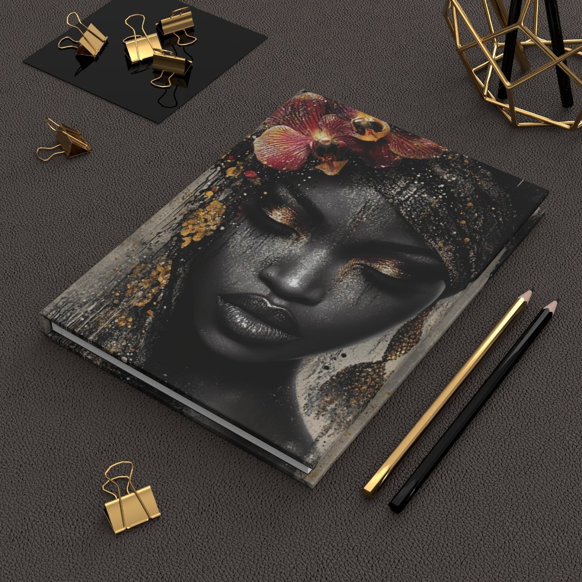 Elegant Black Woman Journal w/ Golden Orchid Cover | Lined Notebook for ...