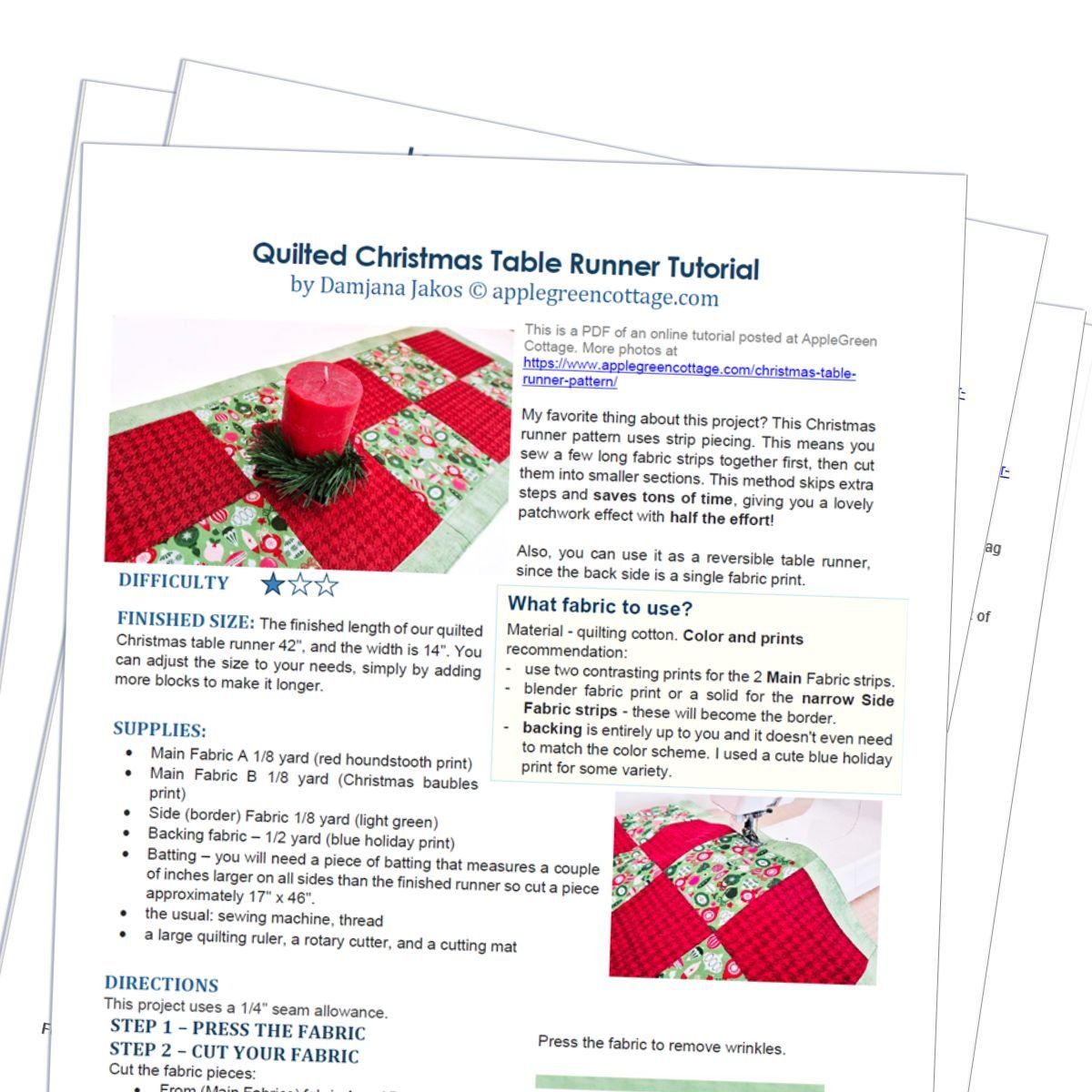 Printable Instructions For Christmas Table Runners