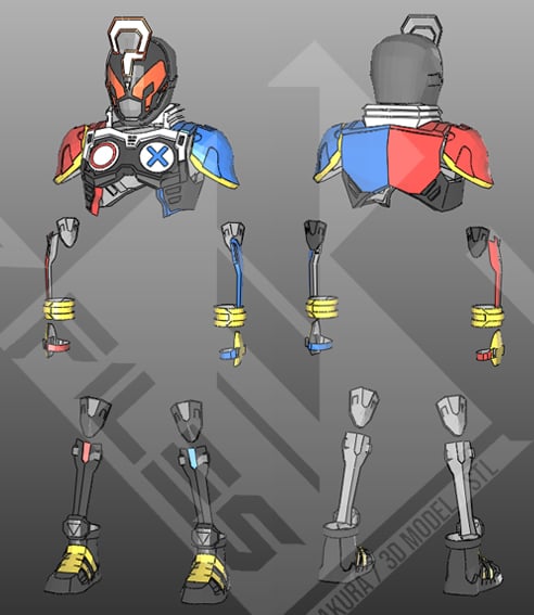 Kamen Rider Kikai, Quiz and Shinobi pepakura cosplay foam template patterns