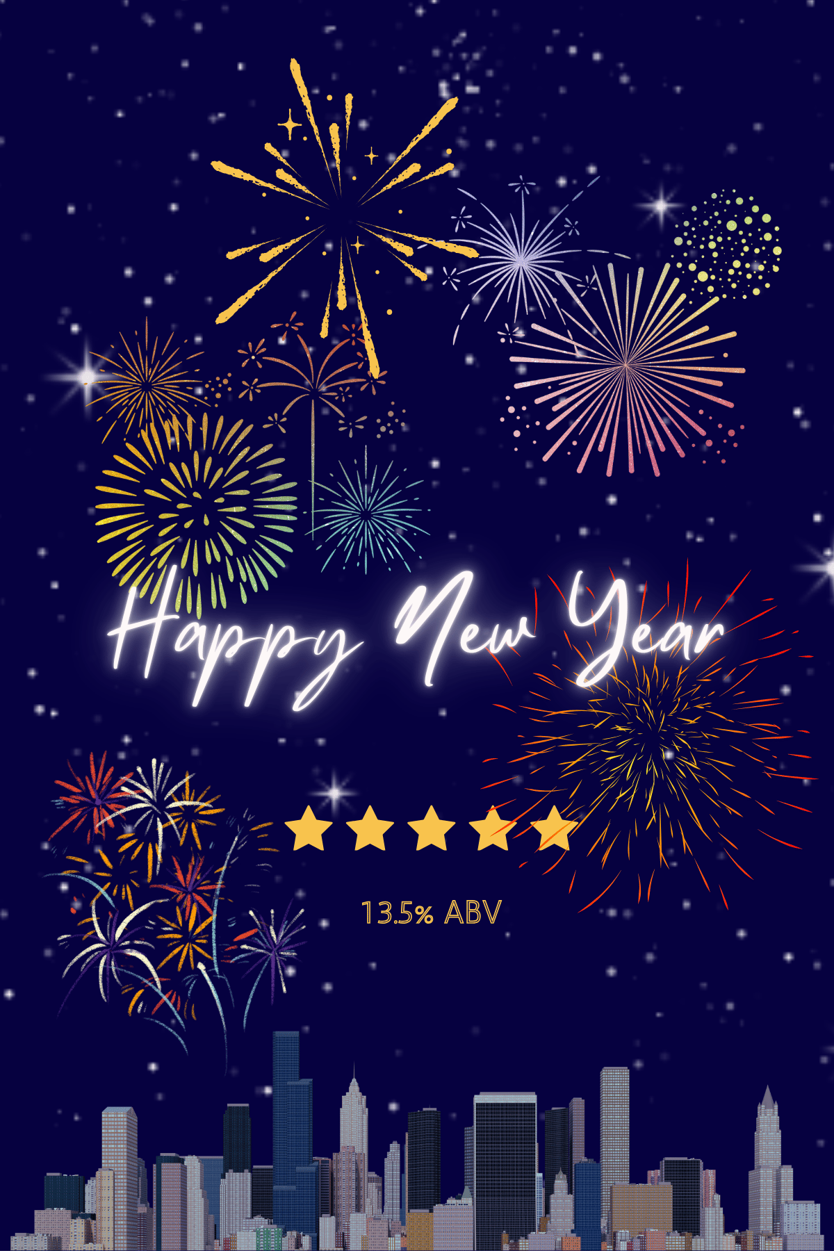 Customizable City Skyline Fireworks Sticker Label 4"x6" | Digital Canva Template. Design