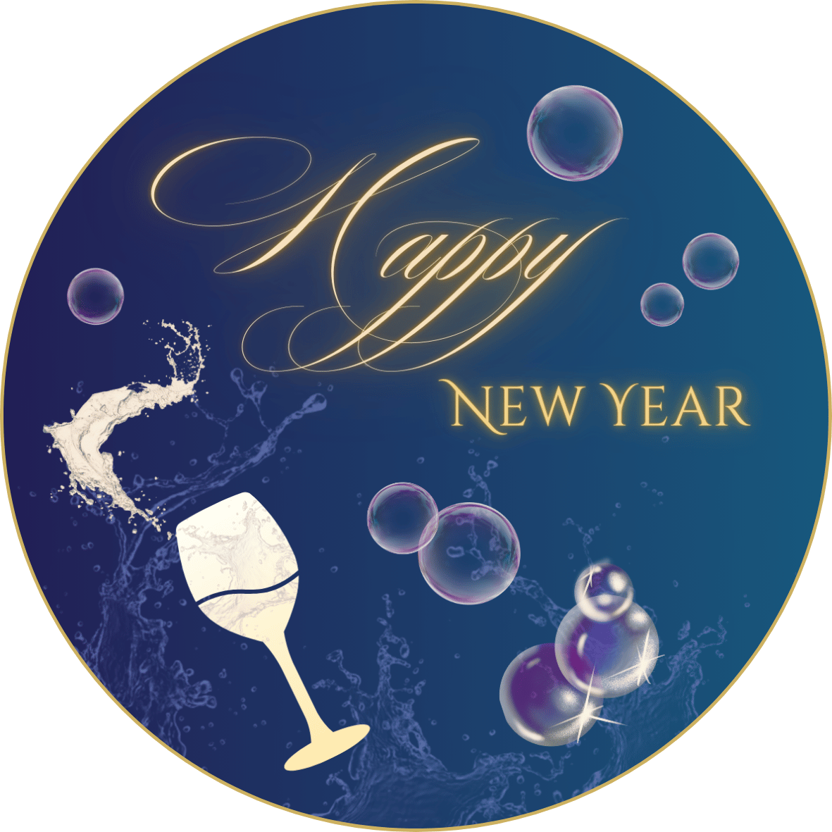 Customizable Elegant New Year Toast Circle Sticker | Digital Canva Template. Design