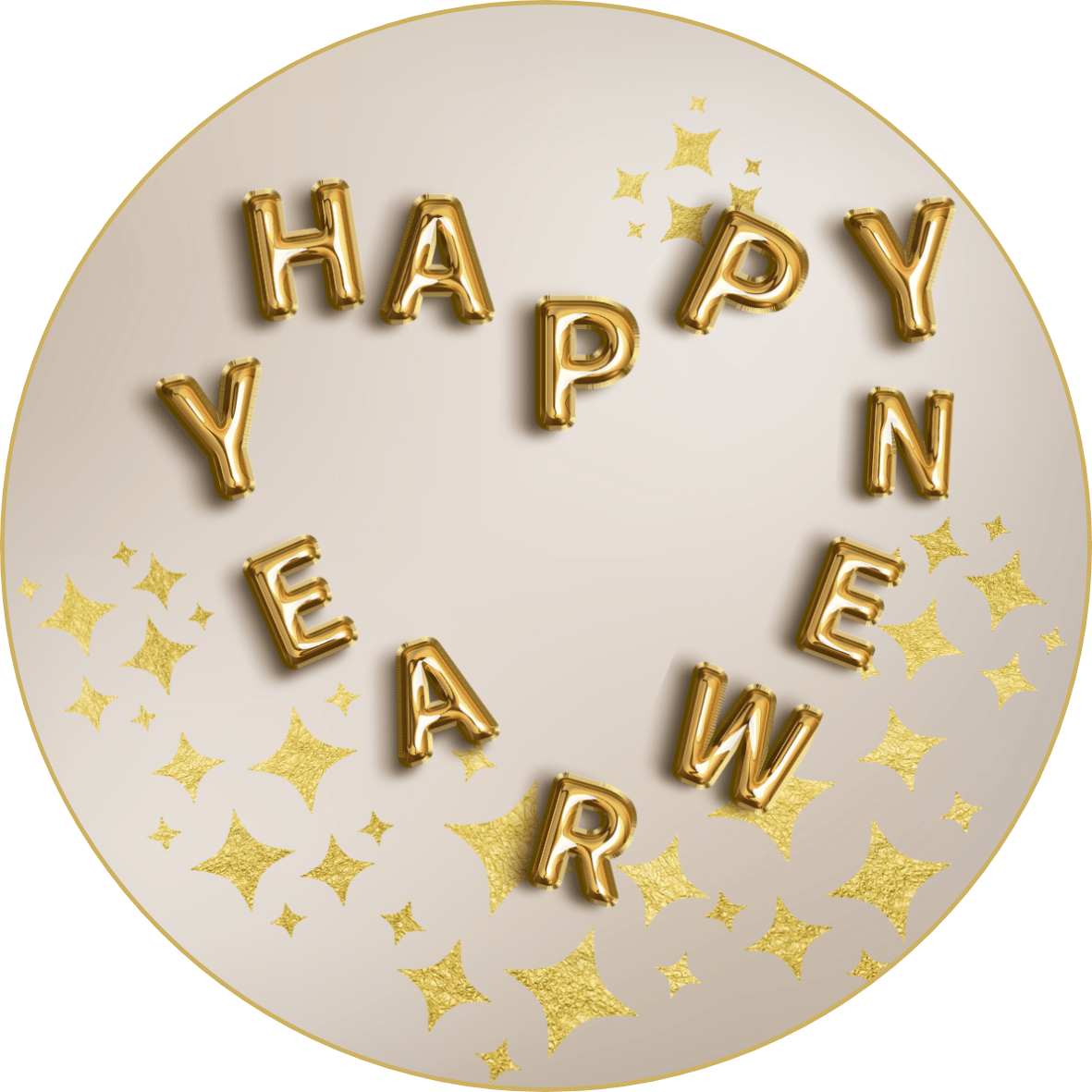 Customizable Heart-Shaped New Year Balloons Circle Sticker | Digital Canva Template. Design