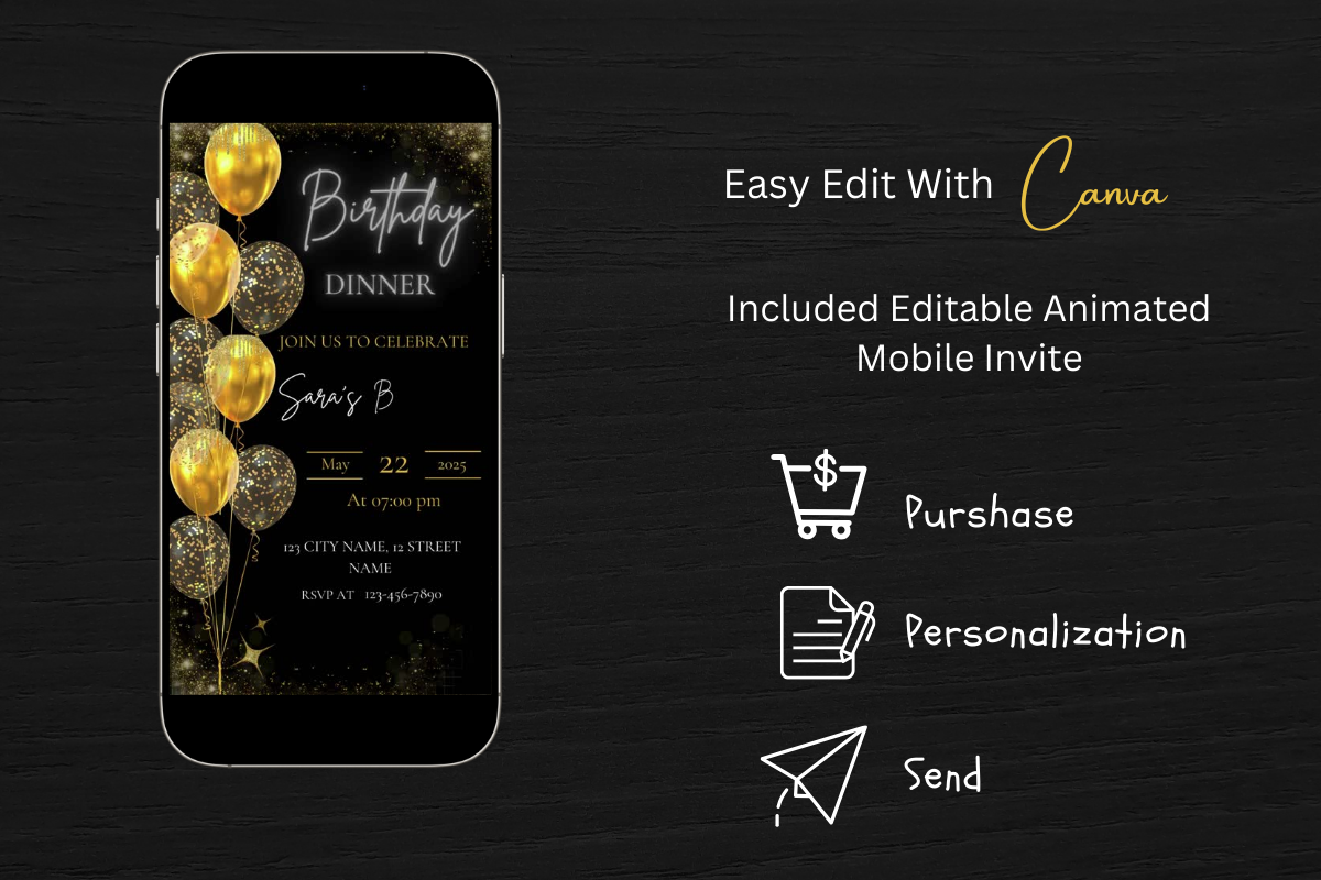 Animated Digital Birthday Dinner Invitation