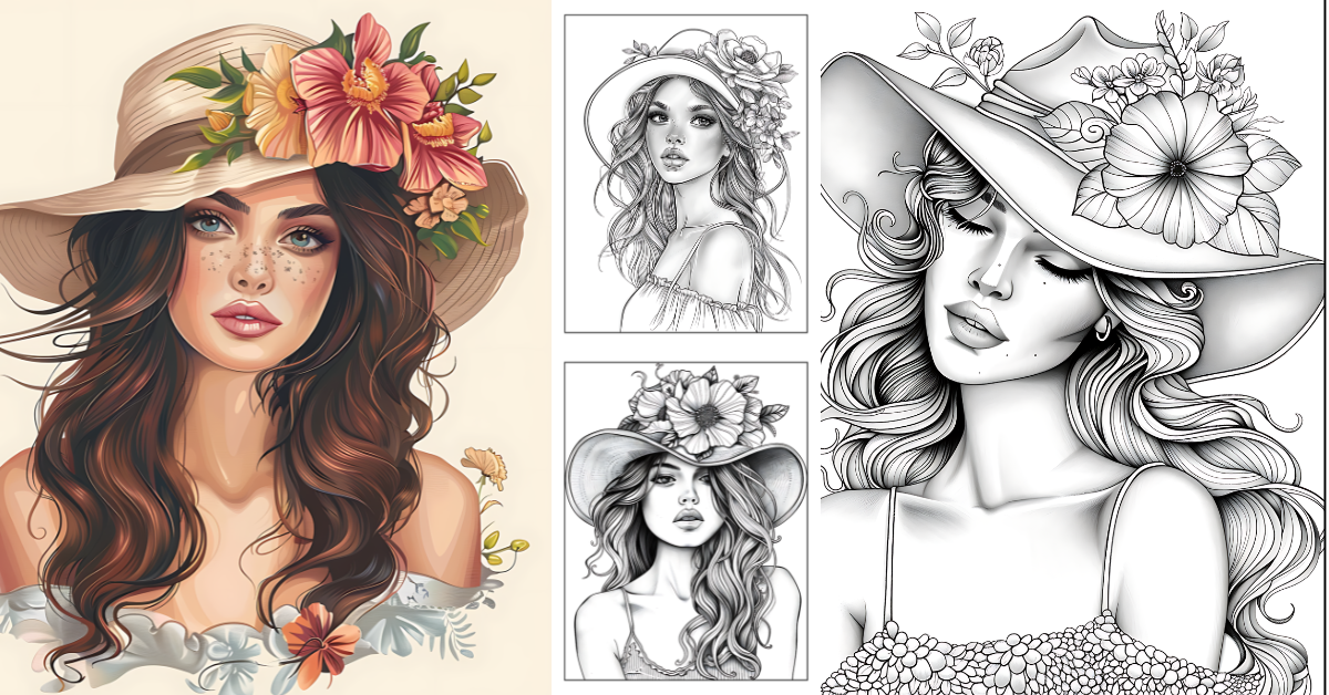 Beautiful Girl With Floral Hat Coloring Pages