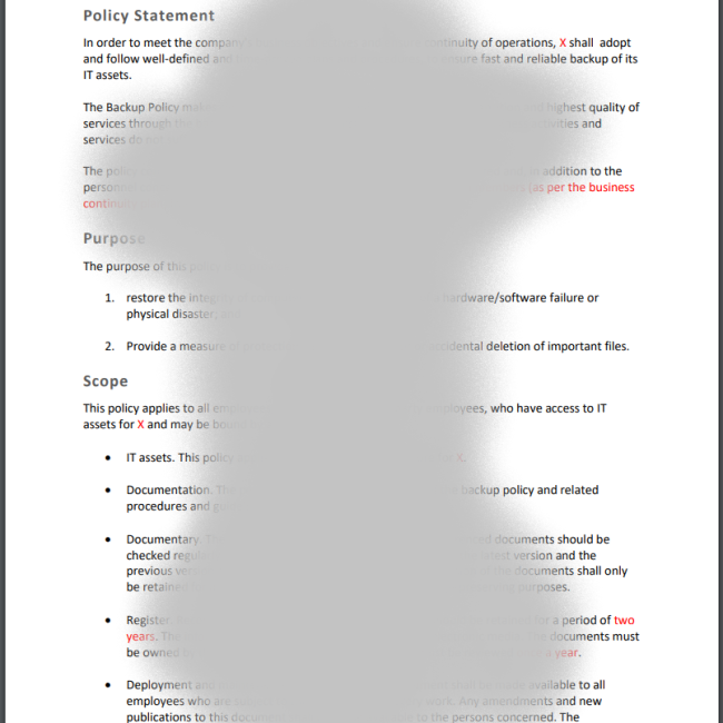 Data Backup Policy Preview
