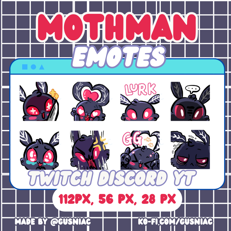 Mothman Emote Pack | Cryptid Mothman Emotes for Twitch, Discord, Youtube Streamer