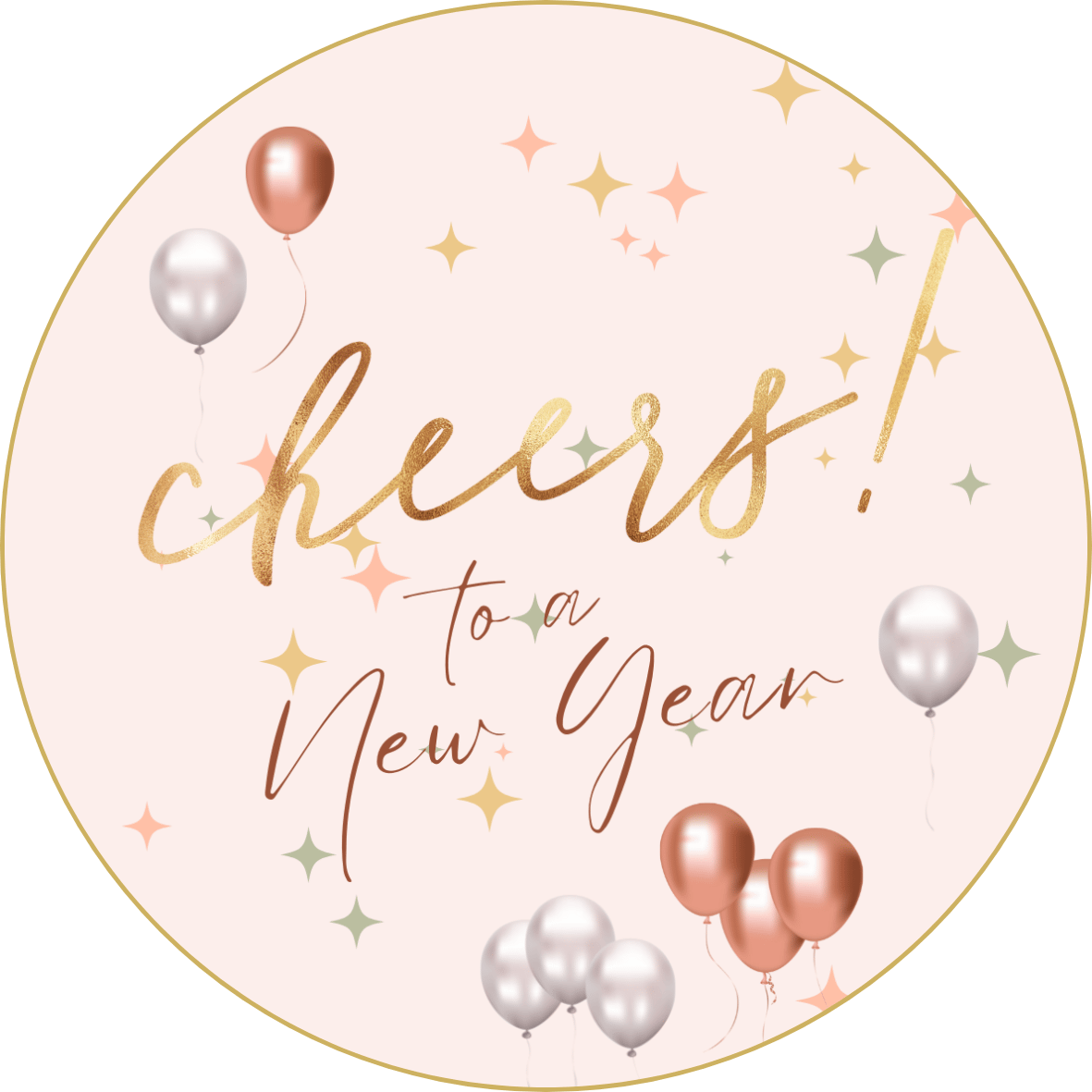 Customizable Cheers to New Year Celebration Circle Sticker | Digital Canva Template. Design