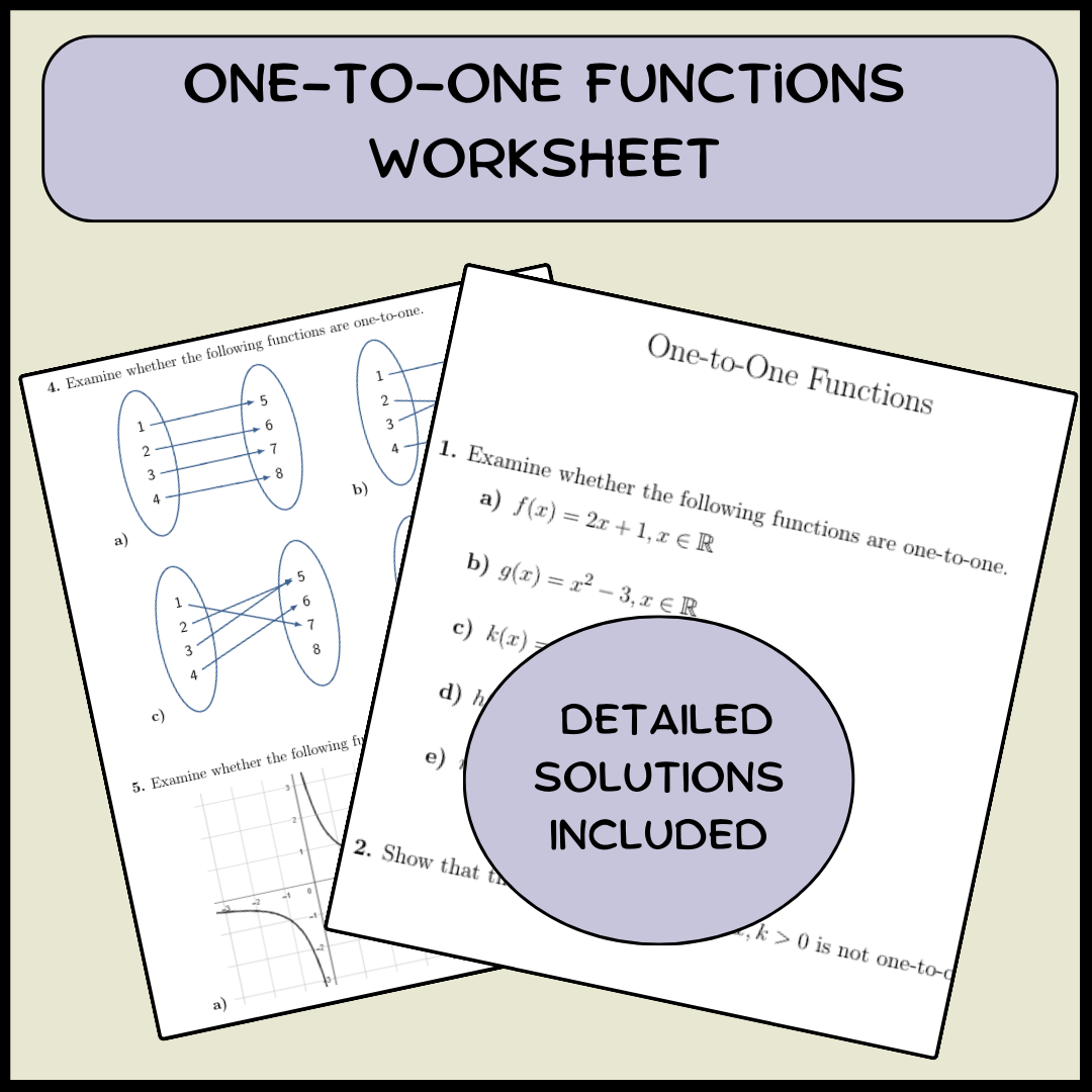 One-to-One Functions Worksheet (with solutions)