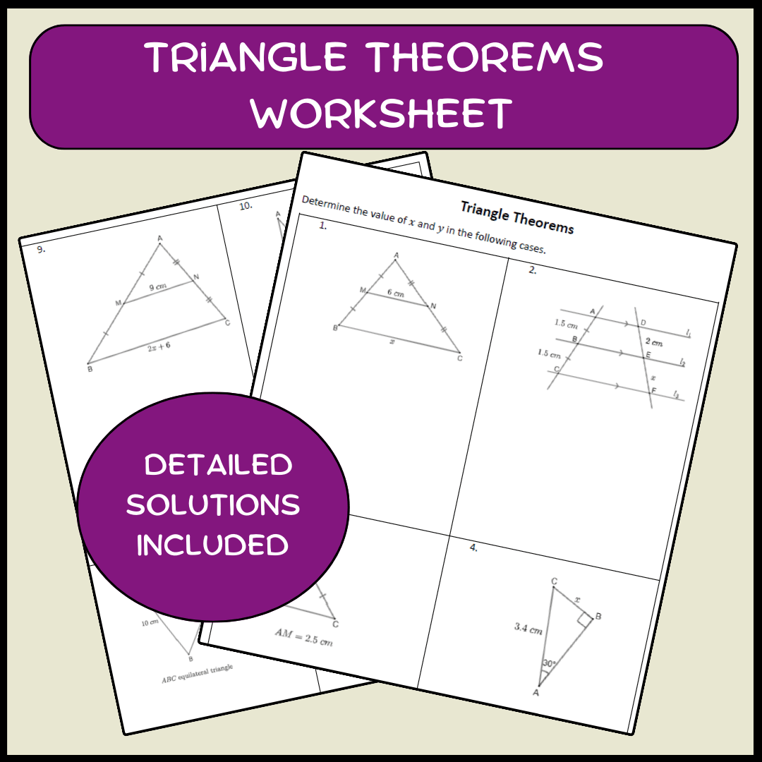 Tiangle Theorem Triangle Theorems Worksheet (with solutions)