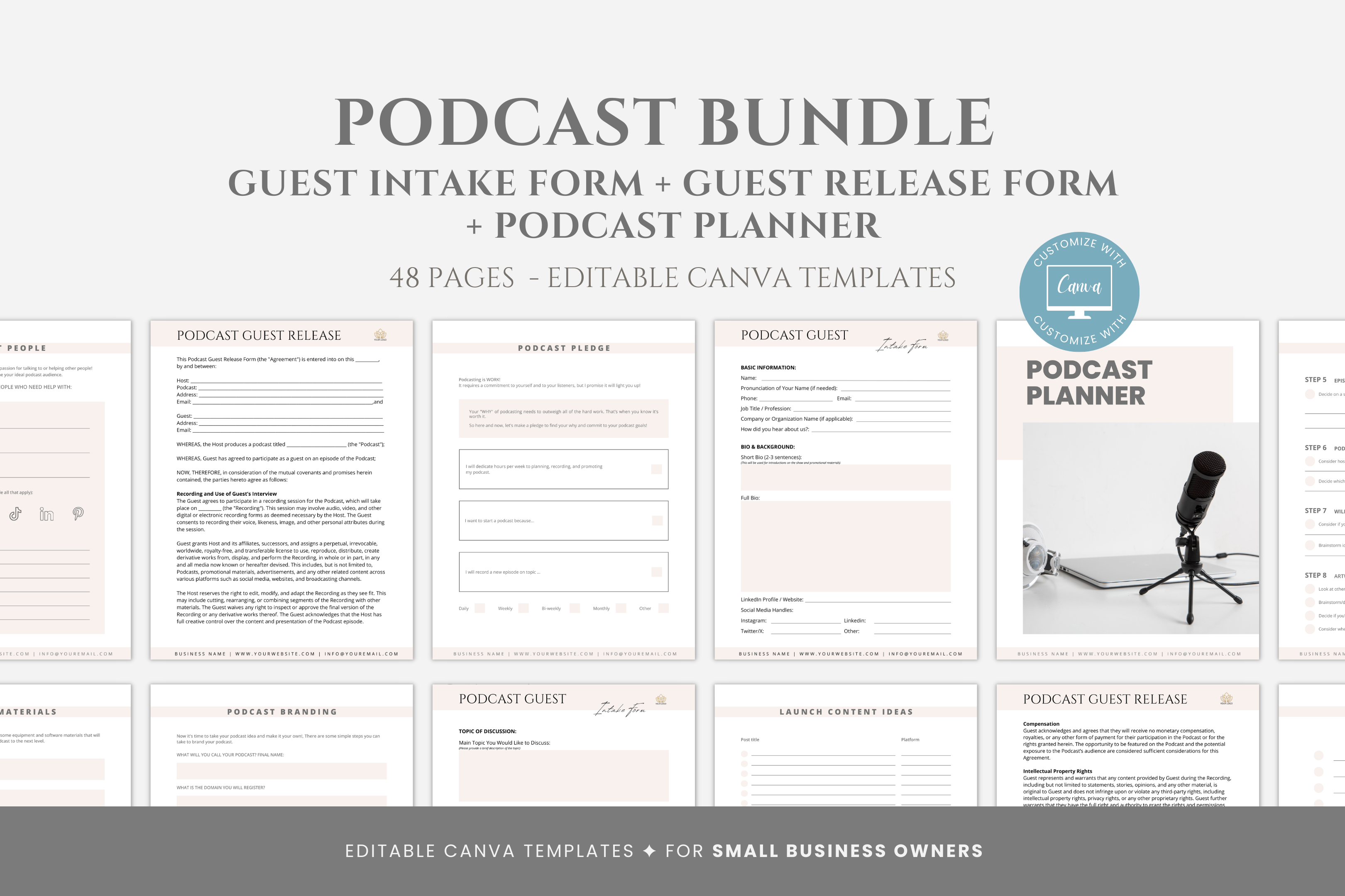 Editable Podcast Templates Bundle, Guest Intake Form, Guest Release ...