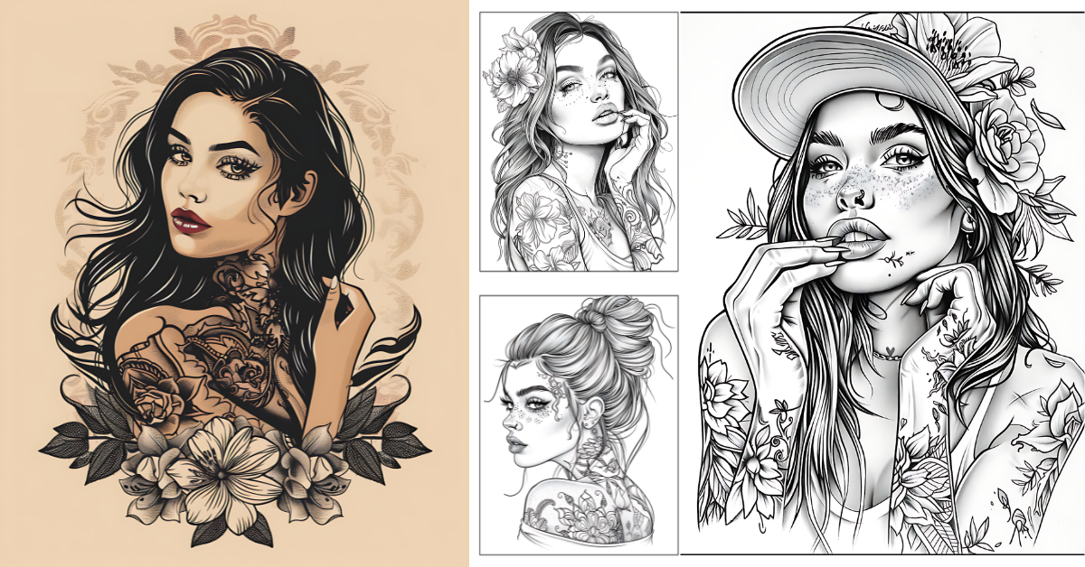 Beautiful Tattooed Girl Coloring Pages