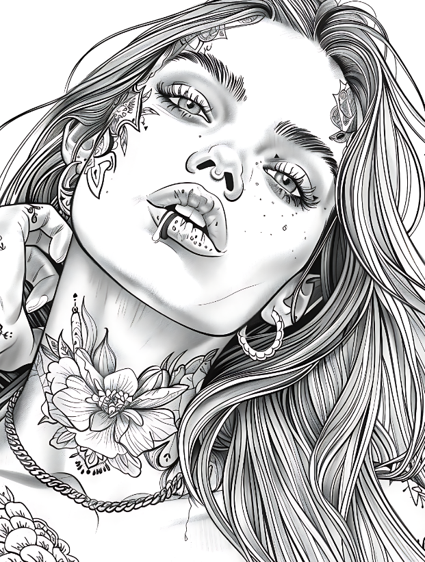 Beautiful Tattooed Girl Coloring Pages
