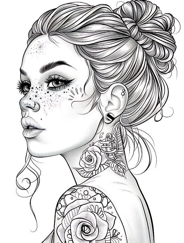 Beautiful Tattooed Girl Coloring Pages